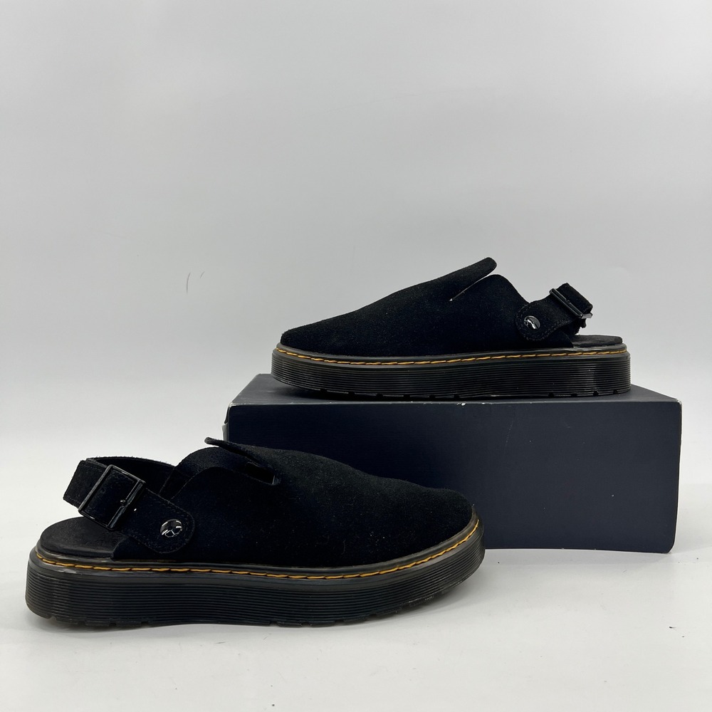 Dr. Martens Isham Mules Womens 7 Black Slingback Suede Clogs AirWair Platform